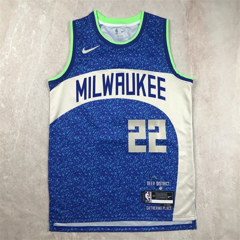 Milwaukee Bucks #22 Khris Middleton Hot Press Bucks 22 Blue City s-xxl Style 2