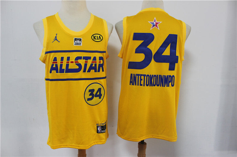 Milwaukee Bucks #34 Giannis Antetokounmpo Bucks 34 # 20-21 Season All-Star Yellow Jersey -- With Logo