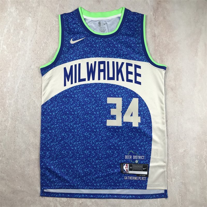 Milwaukee Bucks #34 Giannis Antetokounmpo Hot Press Bucks 34 Blue City s-xxl Style 2