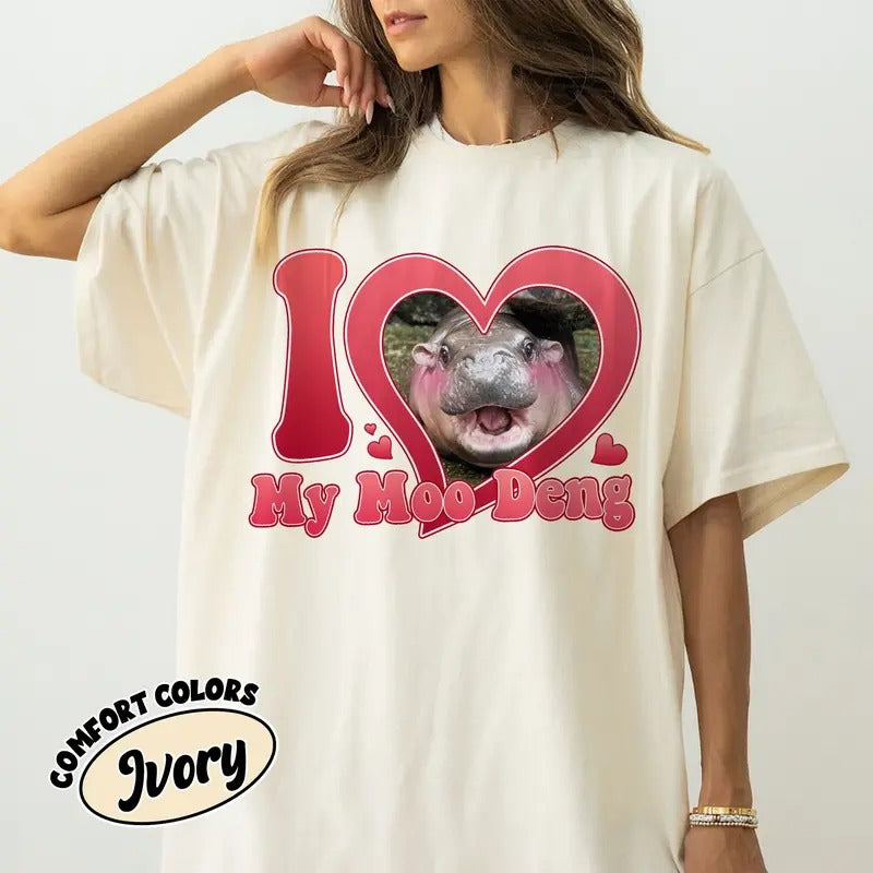 Moo Deng Comfort Colors Shirt, I Love My Moo Deng TShirt, Cute Baby Hippo Tee, Moo Deng I Love You Shirts Hoodie, Sweatshirt
