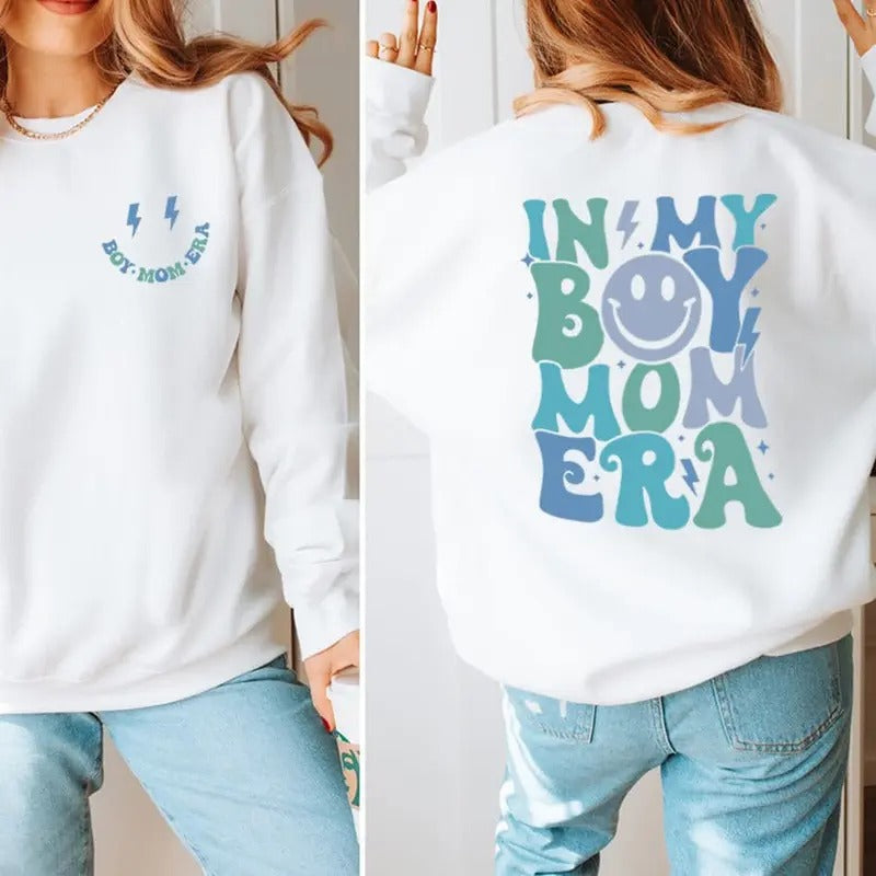 My Boy Mom Era Front & Back Logo Sweatshirt T-Shirts, Hoodie | WearSparks.com