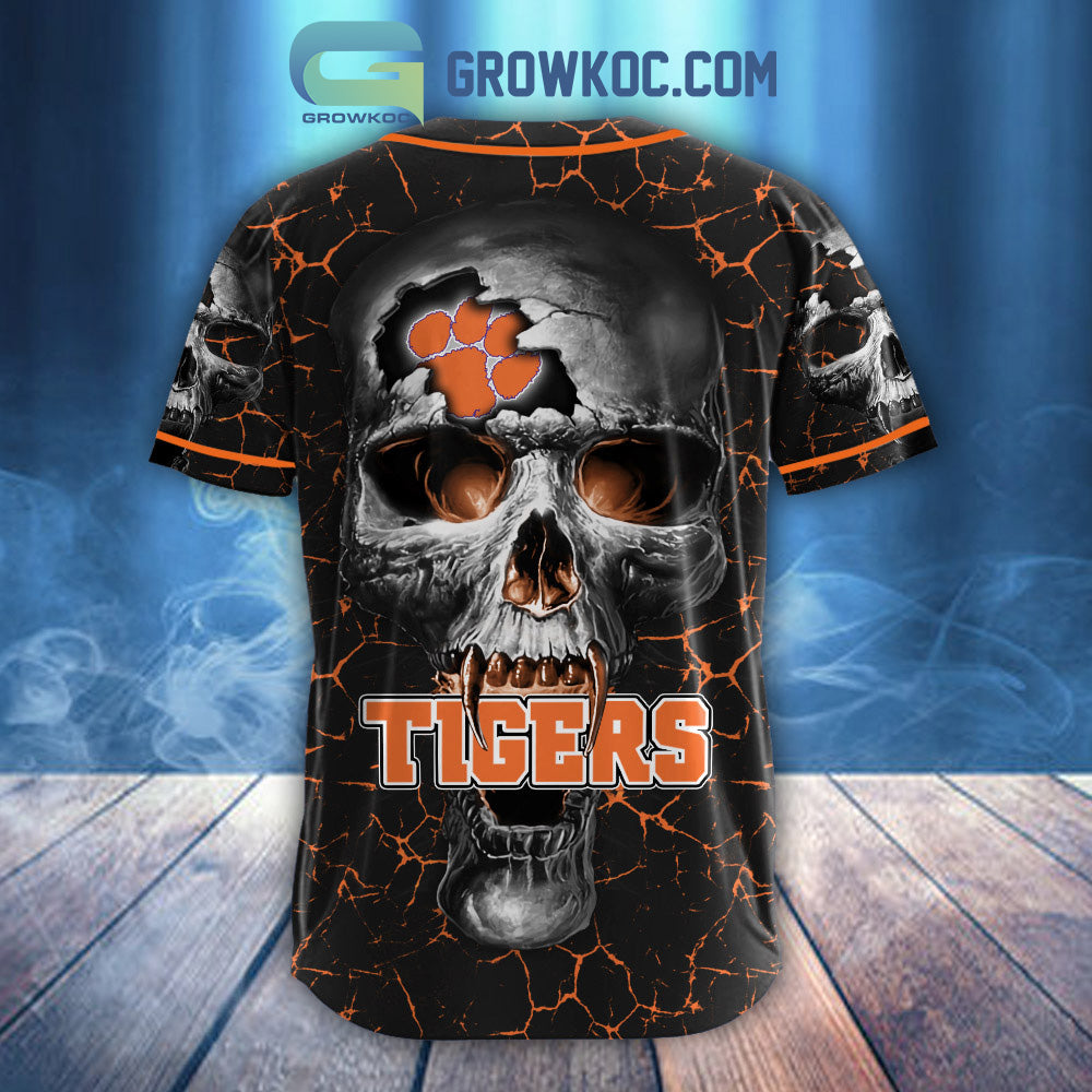 NCAA Clemson Tigers Personalized Skull Design Baseball Jersey