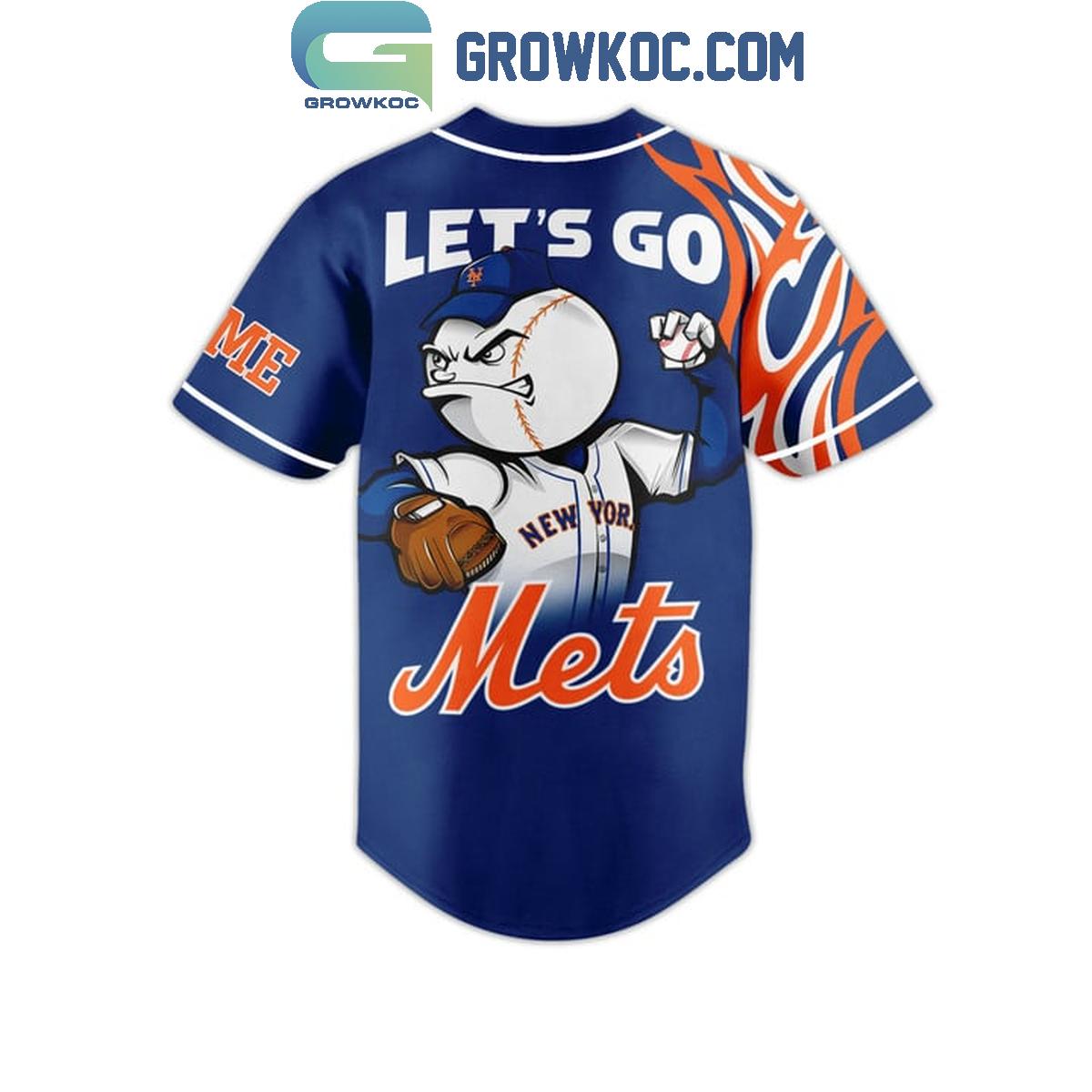New York Mets Let’s Go Mets Flames Personalized Baseball Jersey