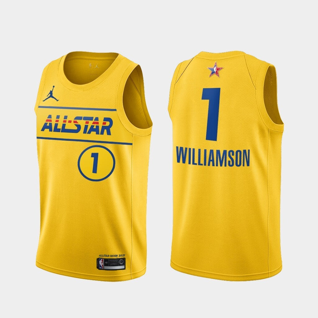 New Orleans Pelicans #1 Zion Williamson 2021-all-star-western-conference-gold-pelicans-jersey