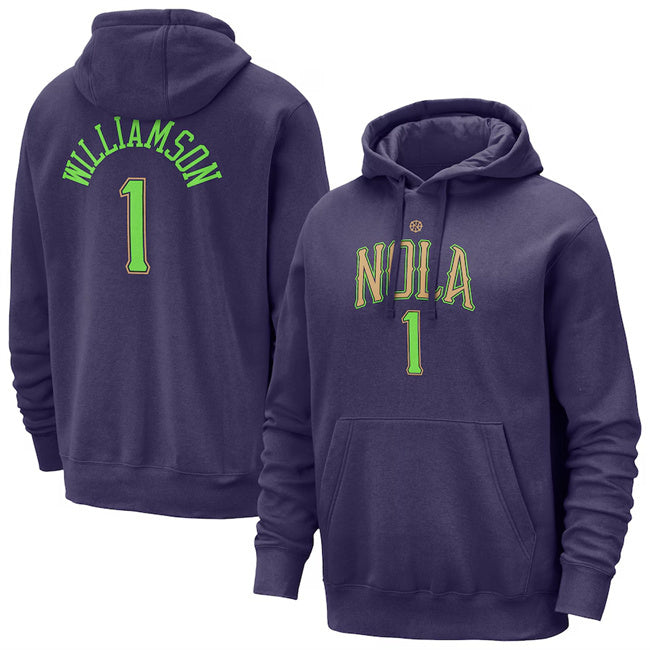 New Orleans Pelicans #1 Zion Williamson Purple 2024 25 City Edition Pullover Hoodie