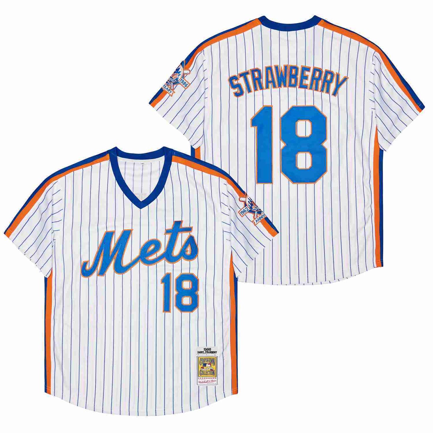 New York Mets #18 Darryl Strawberry Mets 18 White Navy Stripe 1986 Retro