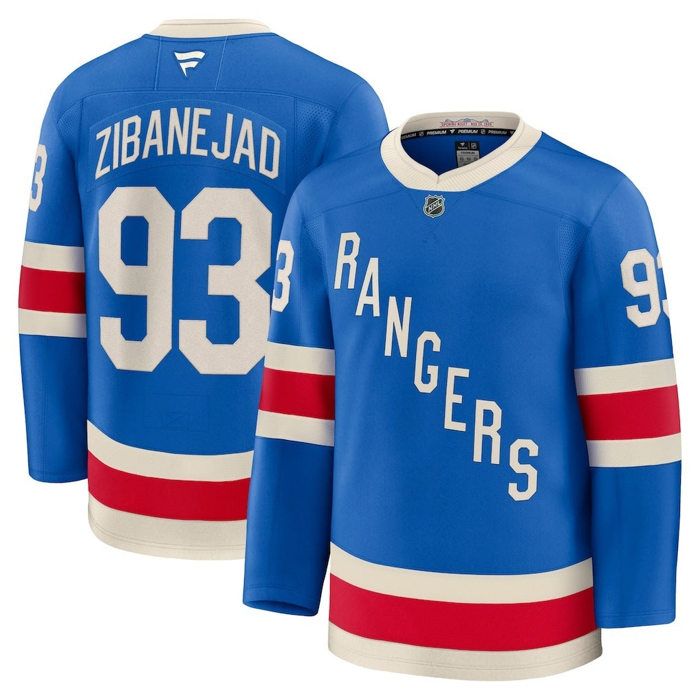 New York Rangers #93 Mika Zibanejad Centennial Premium Jersey - Blue