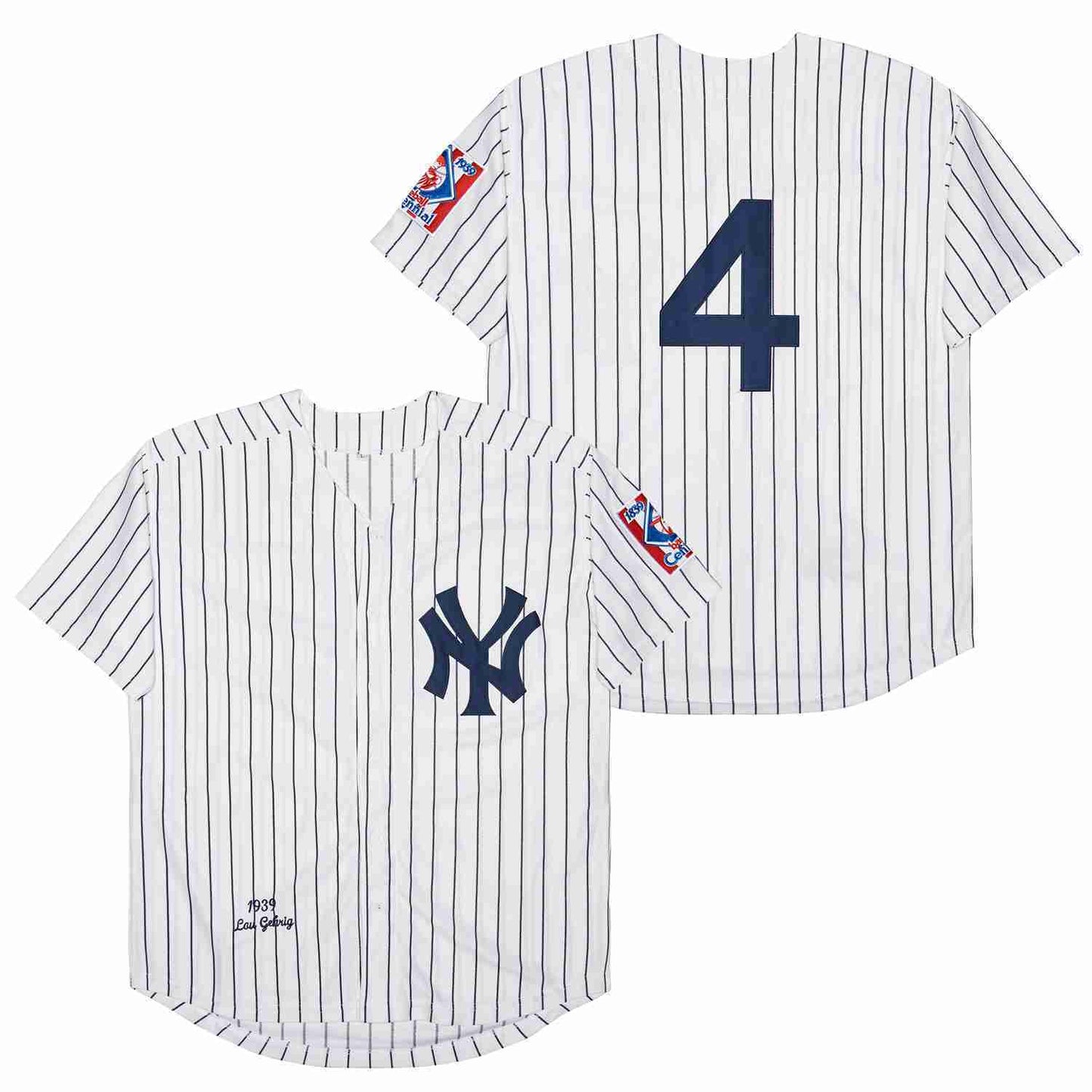 New York Yankees #4 Lou Gehrig Yankees 4 White Navy Stripe 1939 Retro