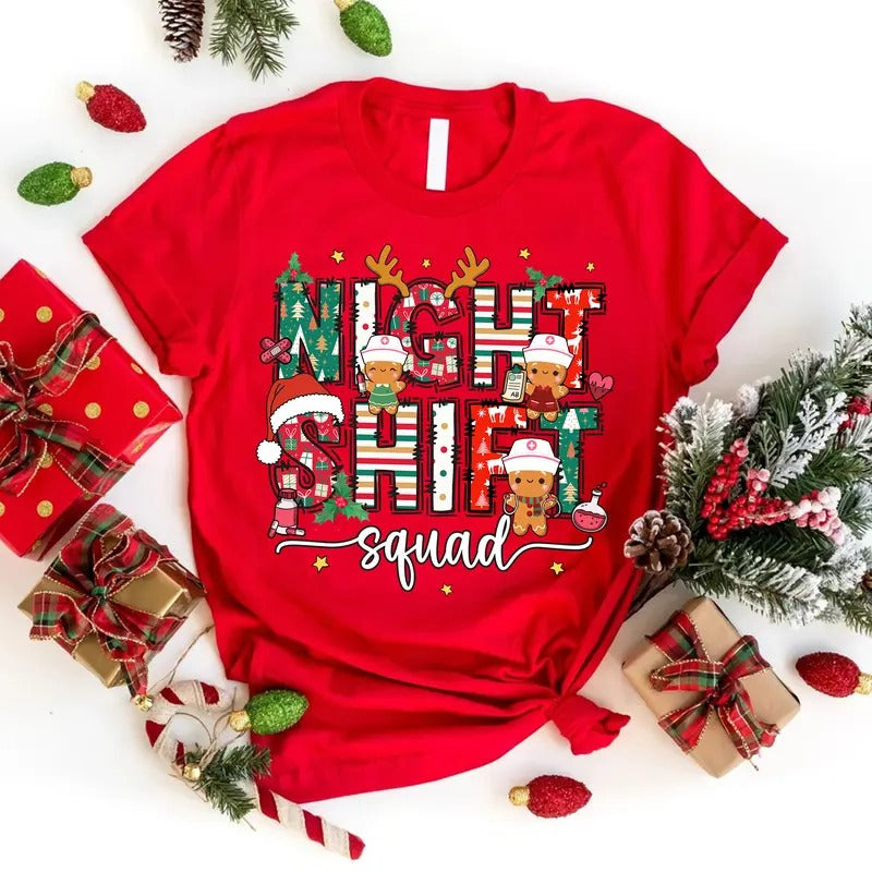 Night Shift Squad T-shirt, Christmas Nursing Shirt, Matching Christmas Shirt, Nurse Holiday Tee Hoodie, Sweatshirt