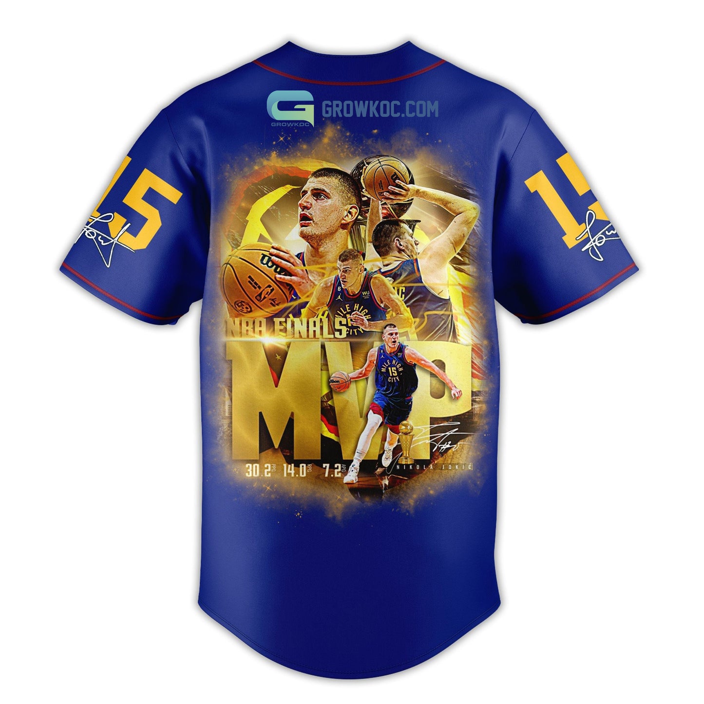 Nikola Jokic 15 NBA Finals MVP Season 2023 Blue Design Baseball Jersey