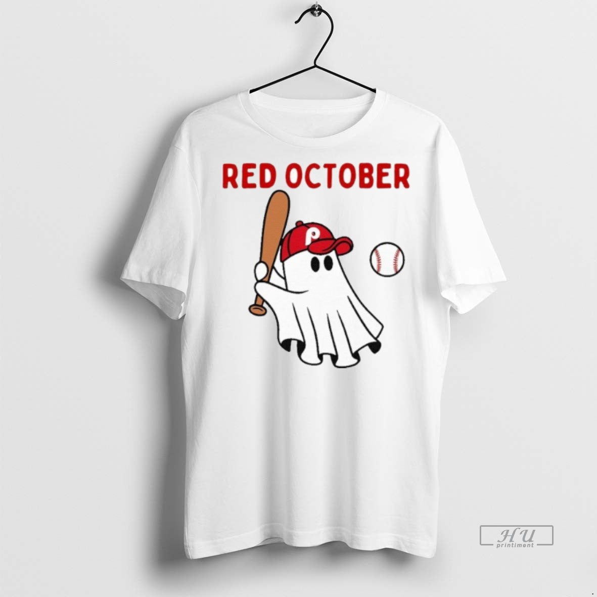 Officials Trending Red October Halloween Philadelphia Baseball Ghost T Shirt Sweater