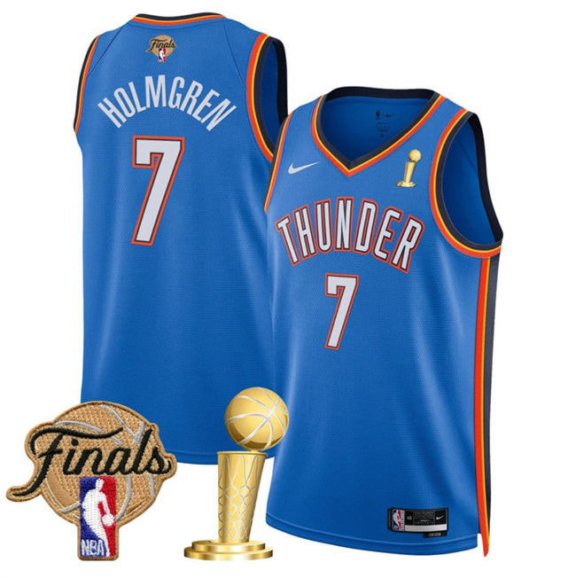 Oklahoma City Thunder #7 Chet Holmgren Blue 2025 Finals Patch And Finals Champions