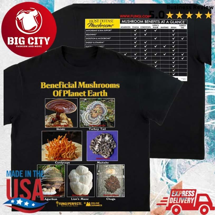 Online Ceramics Beneficial Mushrooms Of Planet Earth Black Two Sided Shirt