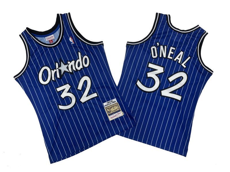 Orlando Magics #32 Shaquille O'Neal Magic 32 # Blue White 94-95 Season Mitchell Retro Jersey -- Shaquille . O'Neal Style 1