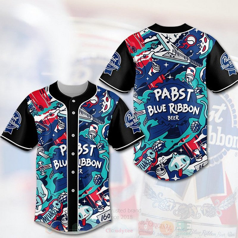 FASHION Pabst Blue Ribbon Beer Multi Color Baseball Jerseys Botton Shirt