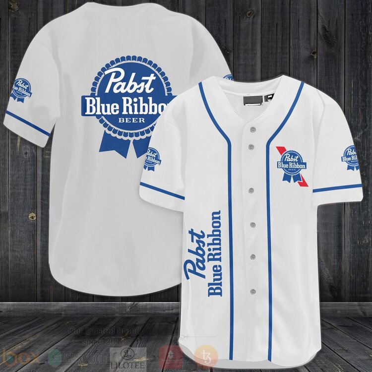 FASHION Pabst Blue Ribbon Beer White Baseball Jerseys Botton Shirt