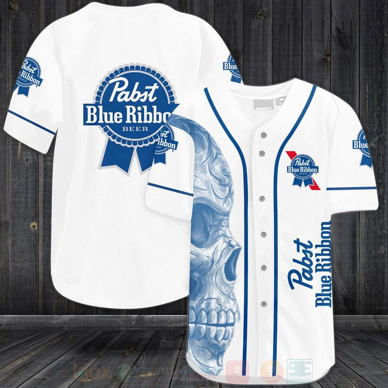 FASHION Pabst Blue Ribbon Skull Baseball Jerseys Botton Shirt
