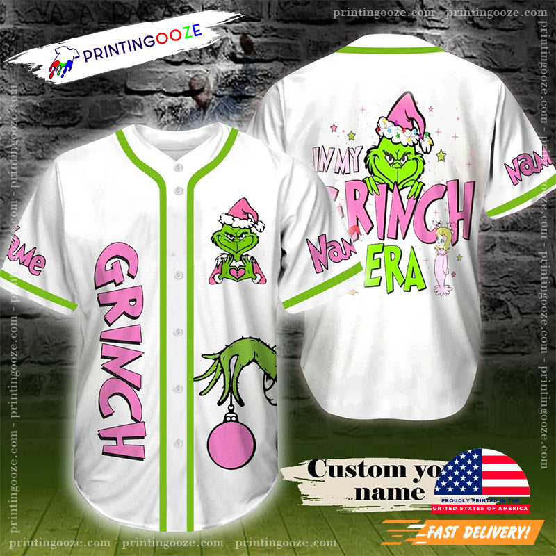 Personalized Name In My Grinch Era Santa Baseball Jersey