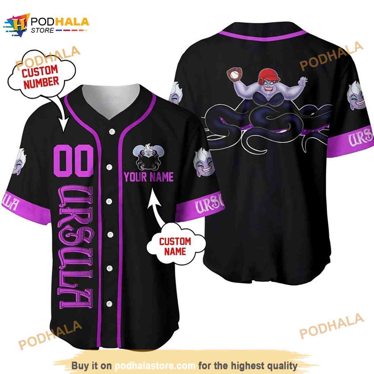 Personalized Name Villian Ursula The Little Mermaid Playing Baseball 3D Baseball Jersey