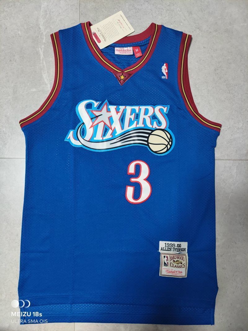 Philadelphia 76ers #3 Allen Iverson 76 3# Iverson Retro Blue Jersey Style 2