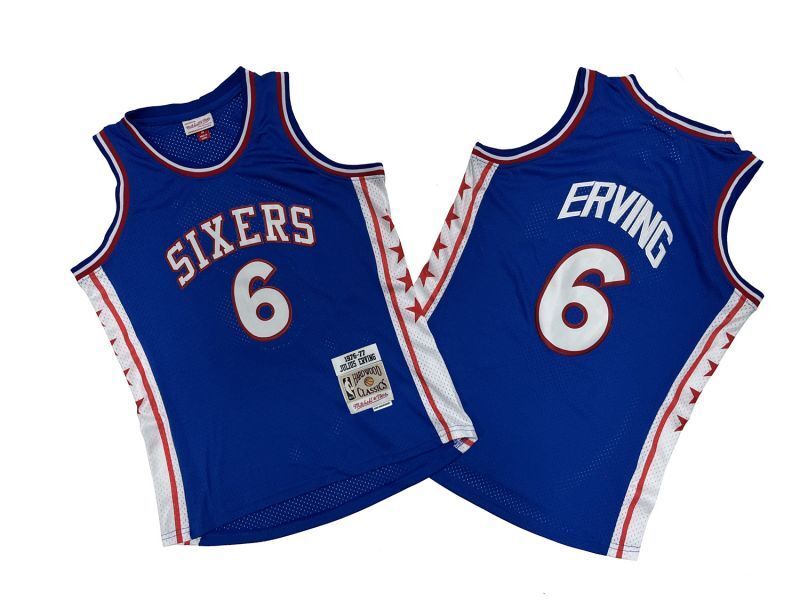 Philadelphia 76ers #6 Julius Erving 76 6 Colorful Blue 76-77 Season Mitchell Retro Jersey --. Irving Style 1