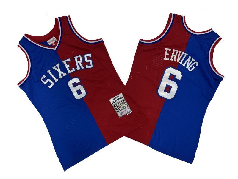 Philadelphia 76ers #6 Julius Erving 76 6 # Blue Red Edition 82-83 Season Mitchell Retro Jersey --.. Irving Style 1
