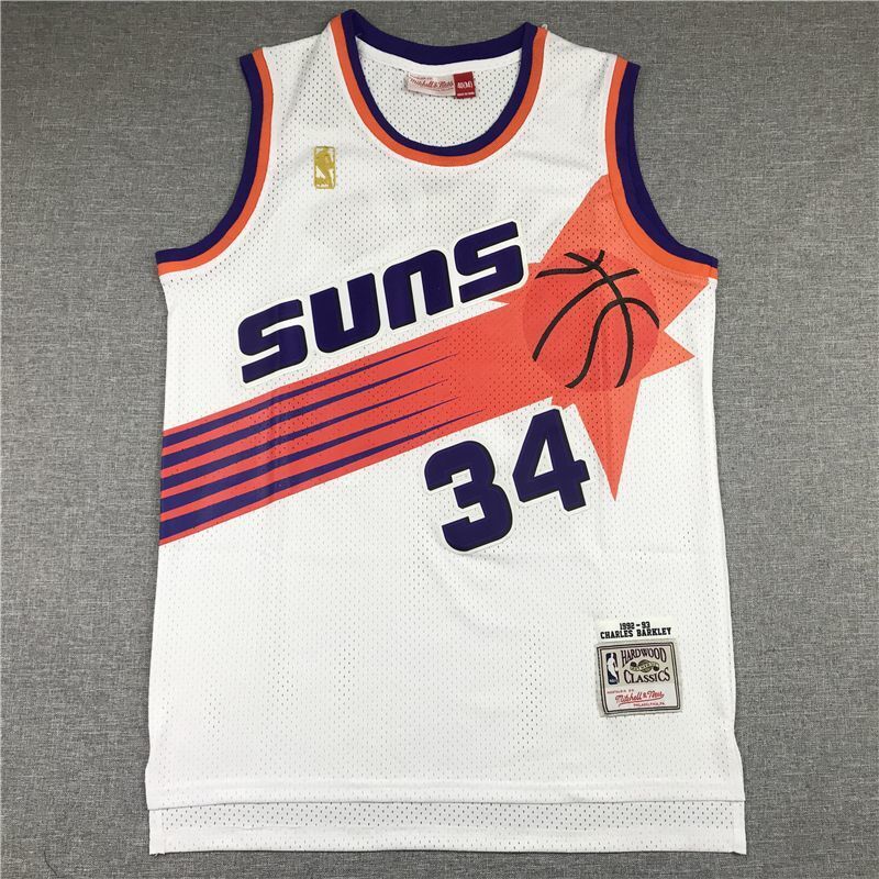Phoenix Suns #34 Charles Barkley Suns 34 White Gold Logo Style 4
