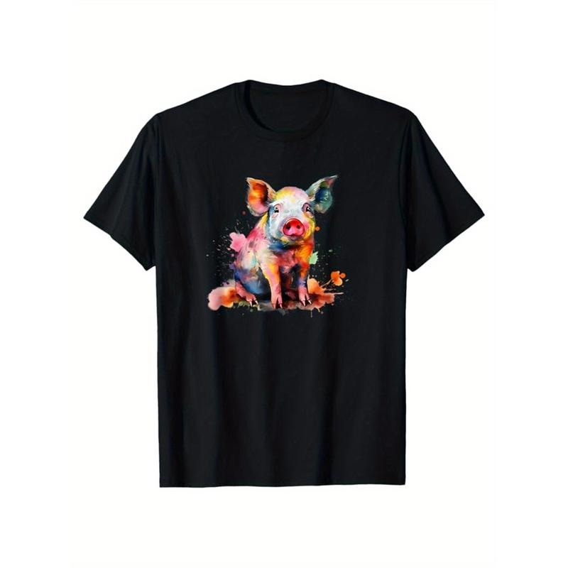 Pig Print, Men's Cotton T-shirt, Graphic Tee Men's Outdoor Clothes, Men's Clothing, Casual Short Sleeve Crew Neck...