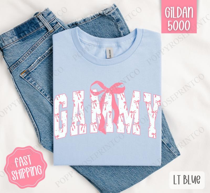 Pink Gammy Bow Shirt Gildan, Women's Tee, Cute Women's Tshirt Plus Sizes Hoodie, Sweatshirt | WearSparks.com