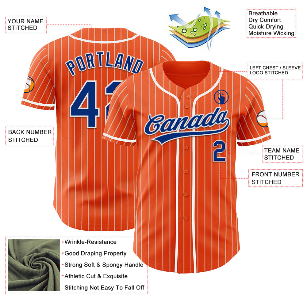 Custom Orange White Pinstripe Royal-White Authentic Baseball Jersey
