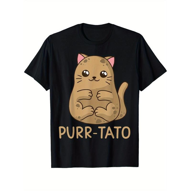 Purrtato Cat Potato Cat Lover Idaho Potatoes Printed T-shirt Comfortable Breathable, Casual Short Sleeve, Daily Wear, All...