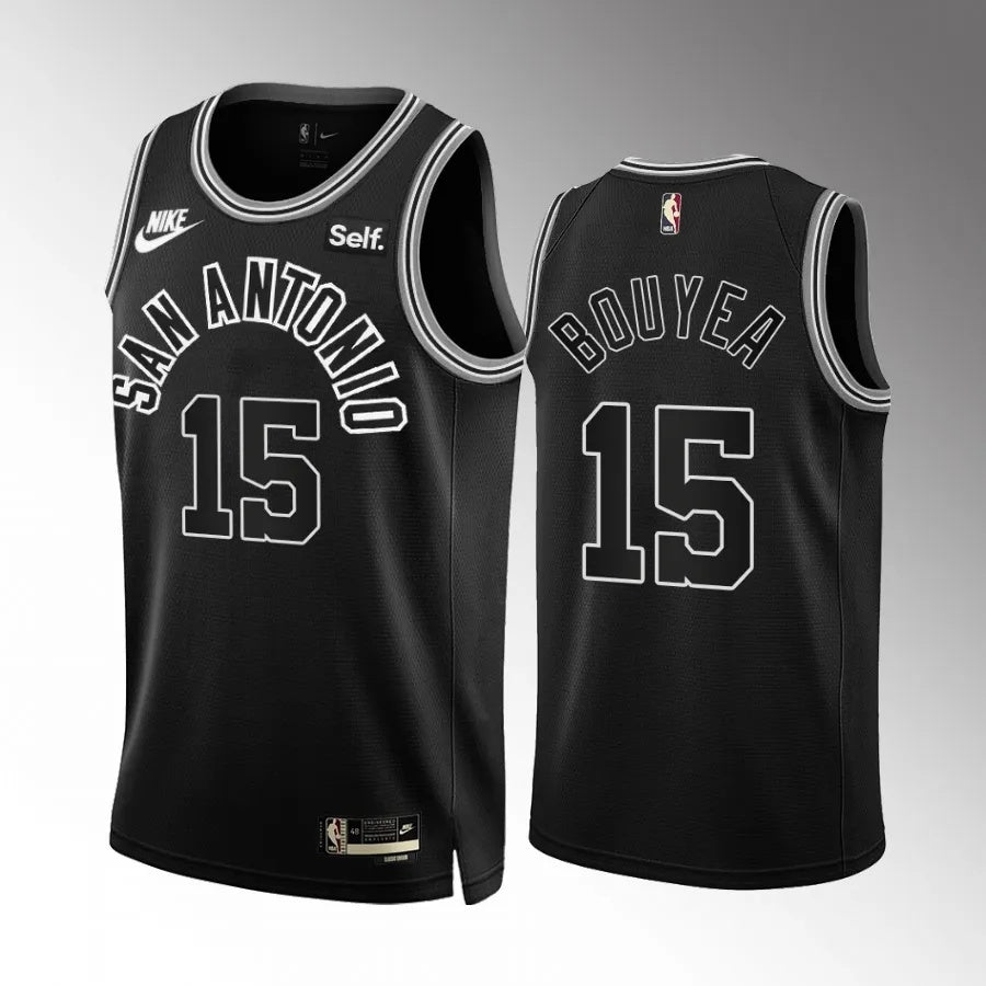 San Antonio Spurs #15 Jamaree Bouyea 2023-24 Black Classic Edition Men Jersey Style 2