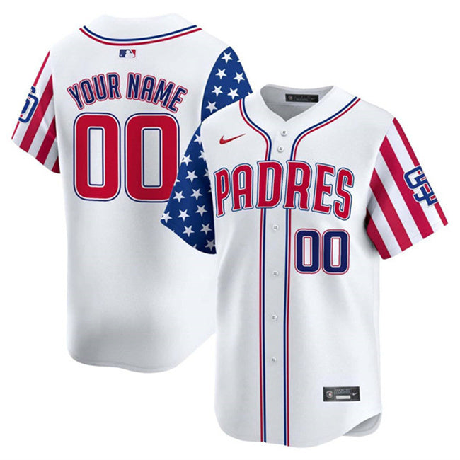 San Diego Padres Active Player Custom White 2025 Independence Day Vapor