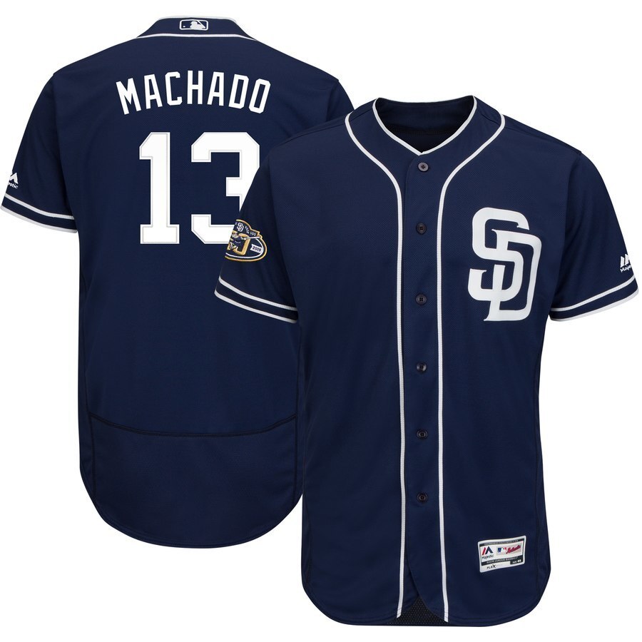 San Diego Padres #13 Manny Machado Majestic Patch Flex Base Player Jersey – Navy