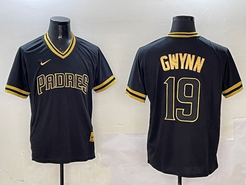 San Diego Padres #19 Tony Gwynn Padres Black Gold Adult