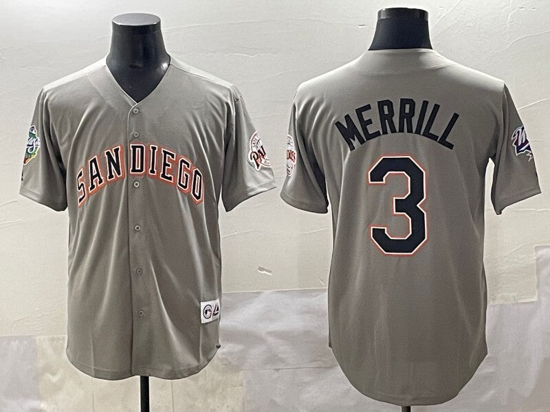 San Diego Padres #3 Jackson Merrill Padres Retro Adult