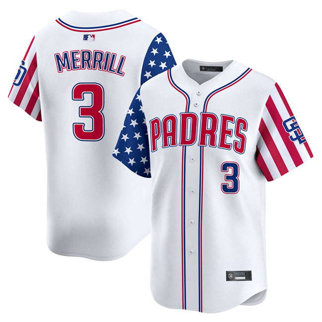 San Diego Padres #3 Jackson Merrill White 2025 Independence Day Vapor