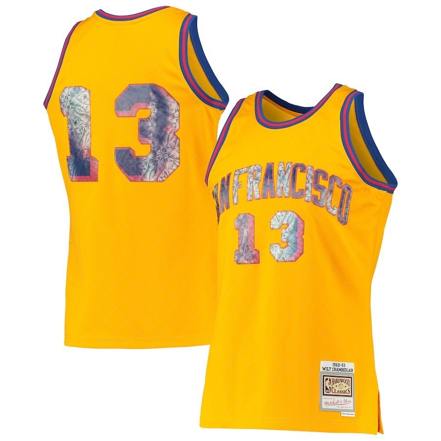 San Francisco Warriors #13 Wilt Chamberlain Mitchell & Ness 1962-63 Hardwood Classics 75th Anniversary Diamond Swingman