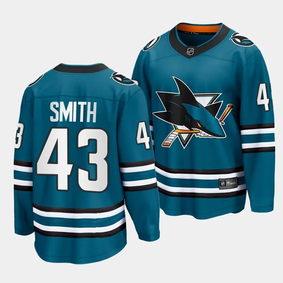 San Jose Sharks #43 William Smith Home Teal Jersey 2023 NHL Draft