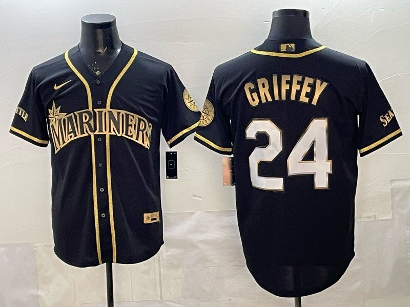 Seattle Mariners #24 Ken Griffey Jr. Mariners Black Gold V3