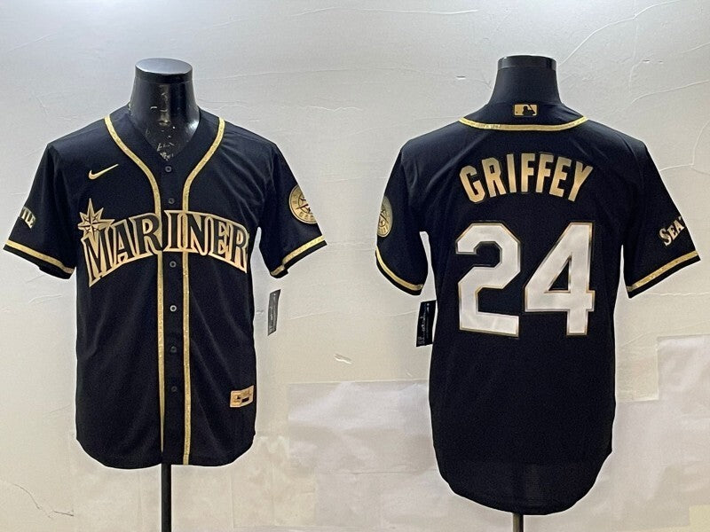 Seattle Mariners #24 Ken Griffey Jr. Mariners Gold Text