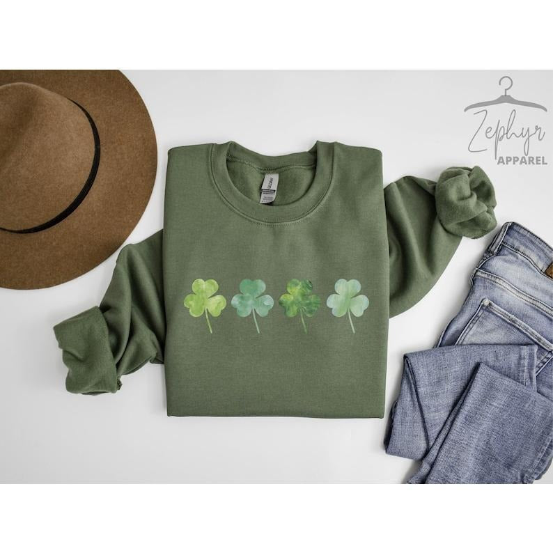 Shamrock Sweatshirt, Lucky Clover Sweatshirt, Lucky Hoodie and Sweater; T-shirt Cotton Menswear | WearSparks.com