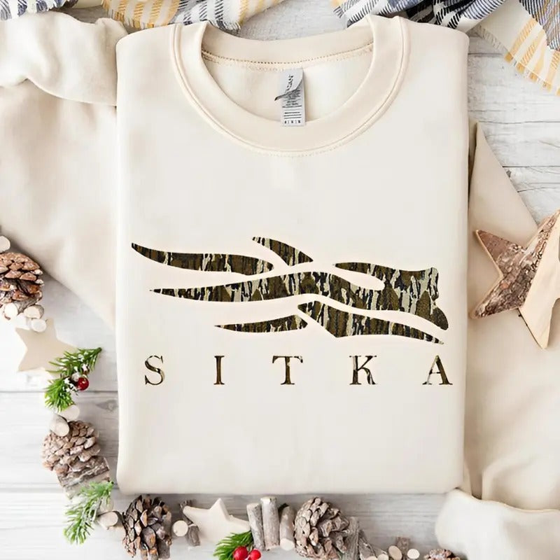 Sitka Camoflauge Bottomland Pattern Logo Unisex Hoodie - Sweater - T-shirt Classic Cotton Sweatshirt | WearSparks.com