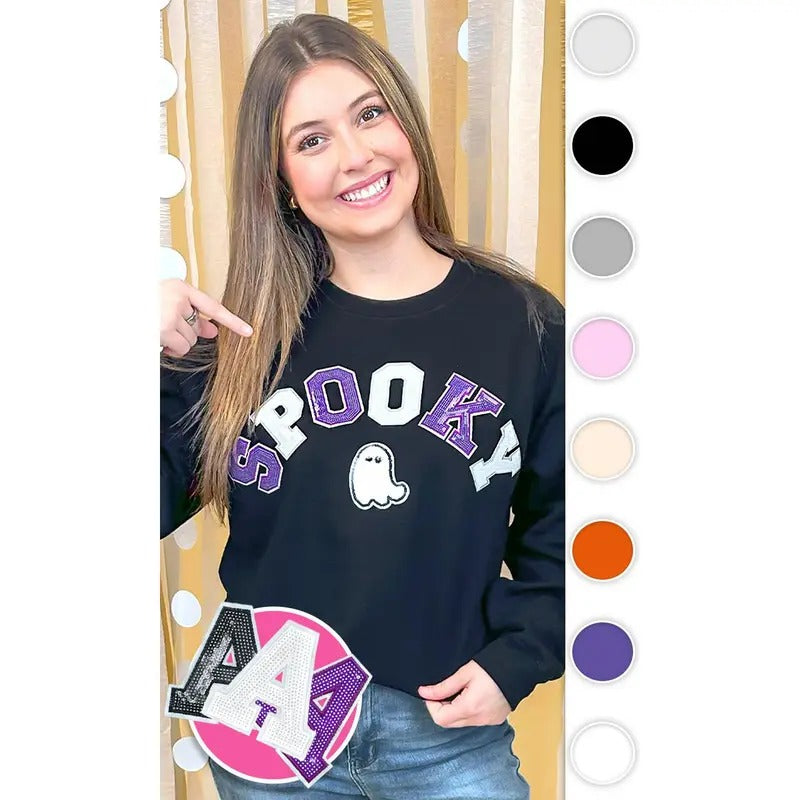 Spooky with Ghost Sequin Graphic Sweatshirt T-Shirts, Hoodie | WearSparks.com