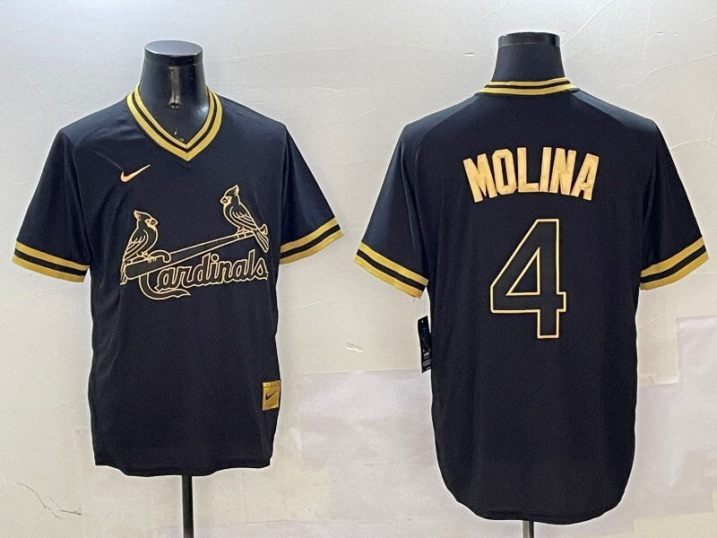 St. Louis Cardinals #4 Yadier Molina Red Black Gold Adult