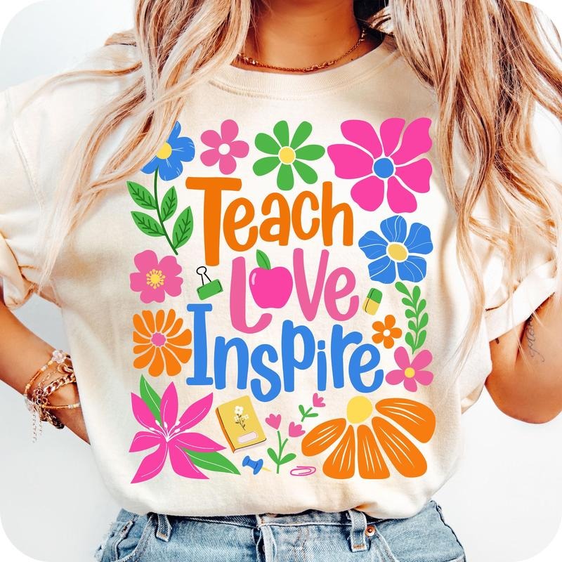 Teach Love Inspire T- Shirt, Boho Floral Teacher T- Shirt, Teacher T- Shirt, Retro Teacher T- Shirt Comfort Colors...