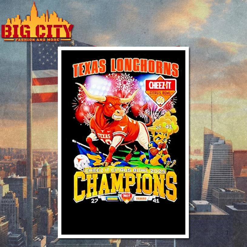 Texas Longhorns 2025 Cheez-It Citrus Bowl Champions 27-41 score mascot Shirt