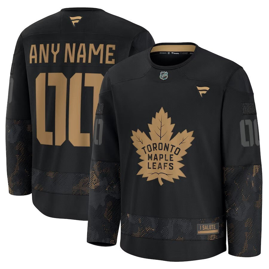 Toronto Maple Leafs 2024 Military Appreciation Personalized Long Sleeve Practice Jersey - Black