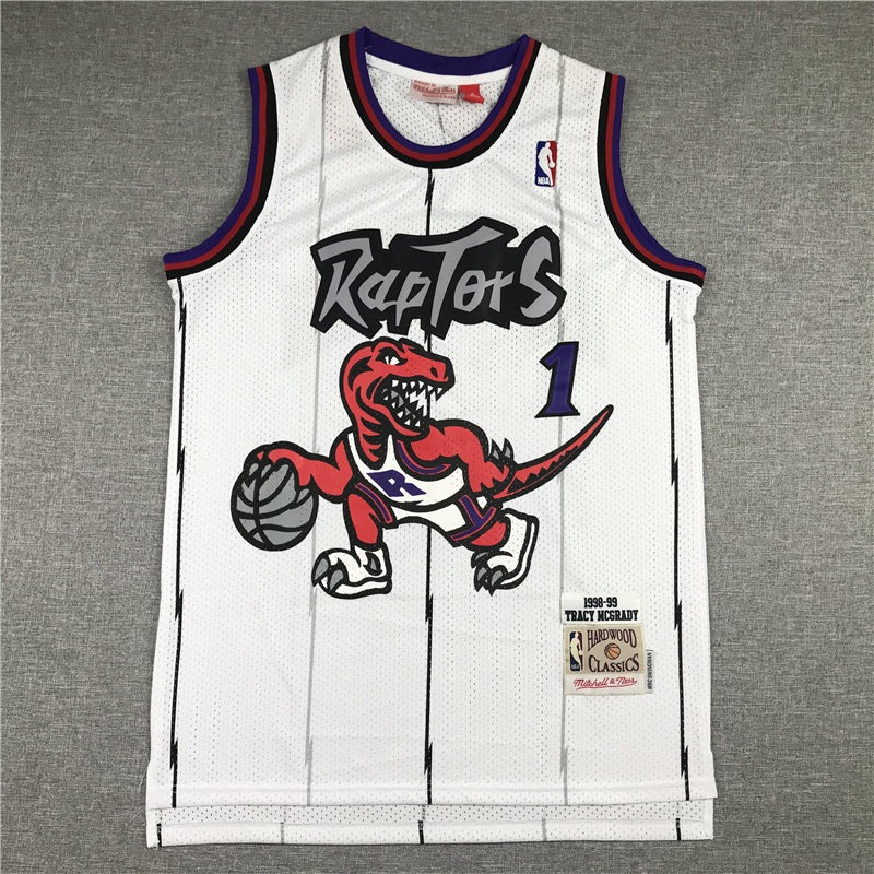 Toronto Raptors #1 McGrady MN Raptors 1 White Big Dragon Retro Logo Style 4