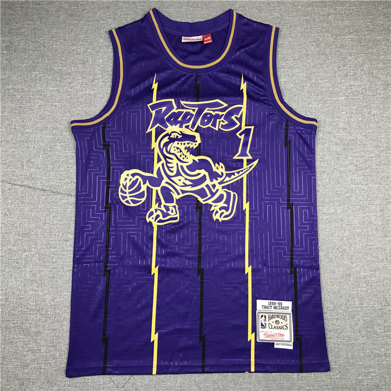 Toronto Raptors #1 Tracy McGrady Raptors 1 Edition Purple Big Dragon Style 2